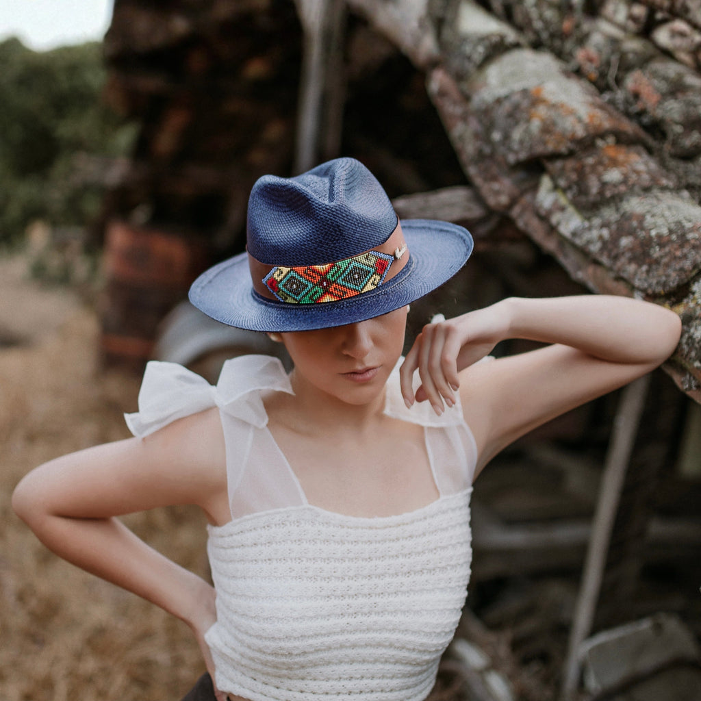 Sombrero Clásico Mujer Azul - detalle de tejido
